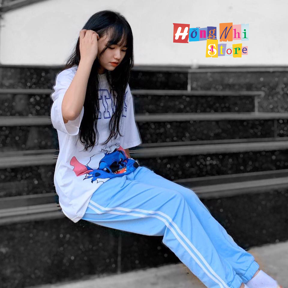 Quần Jogger Line Unisex Lưng Thun 2 Sọc Bo Lai Dáng Rộng Màu Xanh Dương - MM