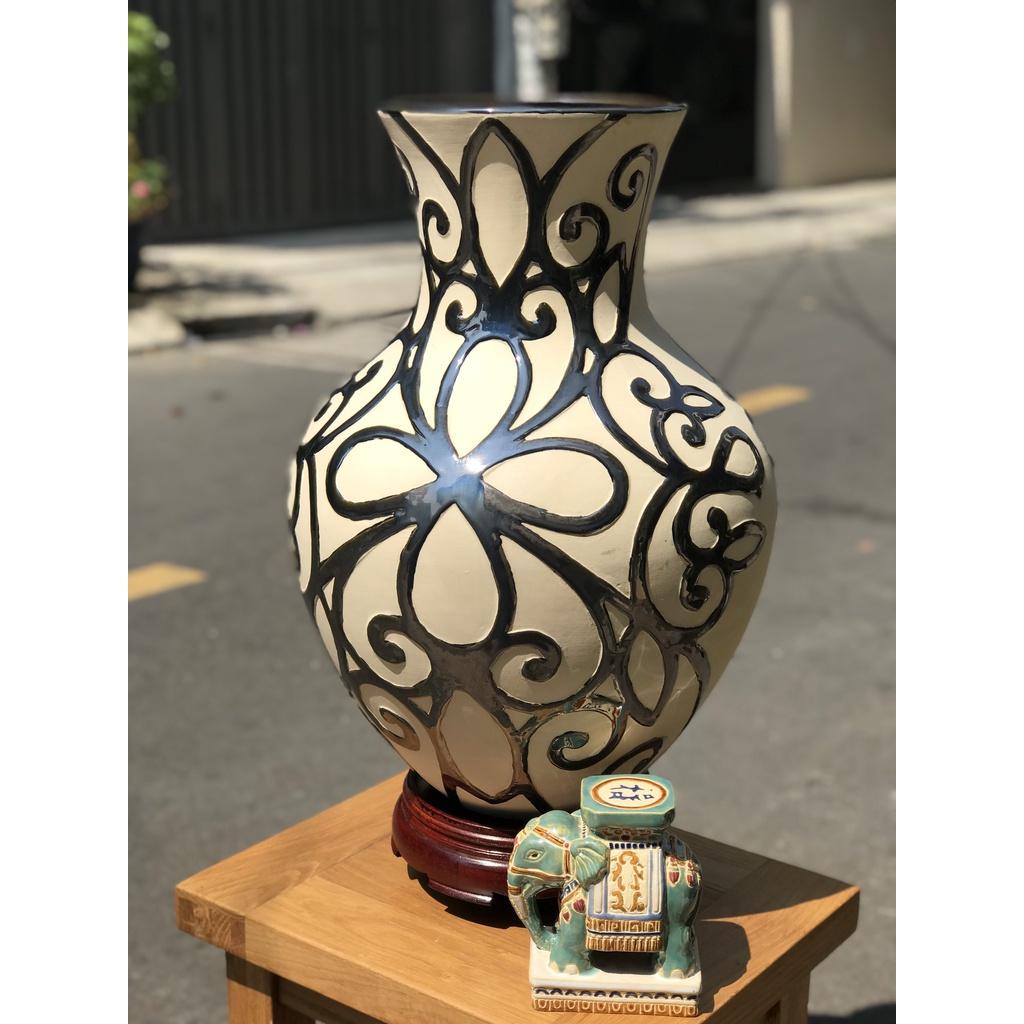 BÌNH GỐM SỨ XUẤT KHẨU 60CM BỤNG TRÒN DECOR TRANG TRÍ CẮM HOA