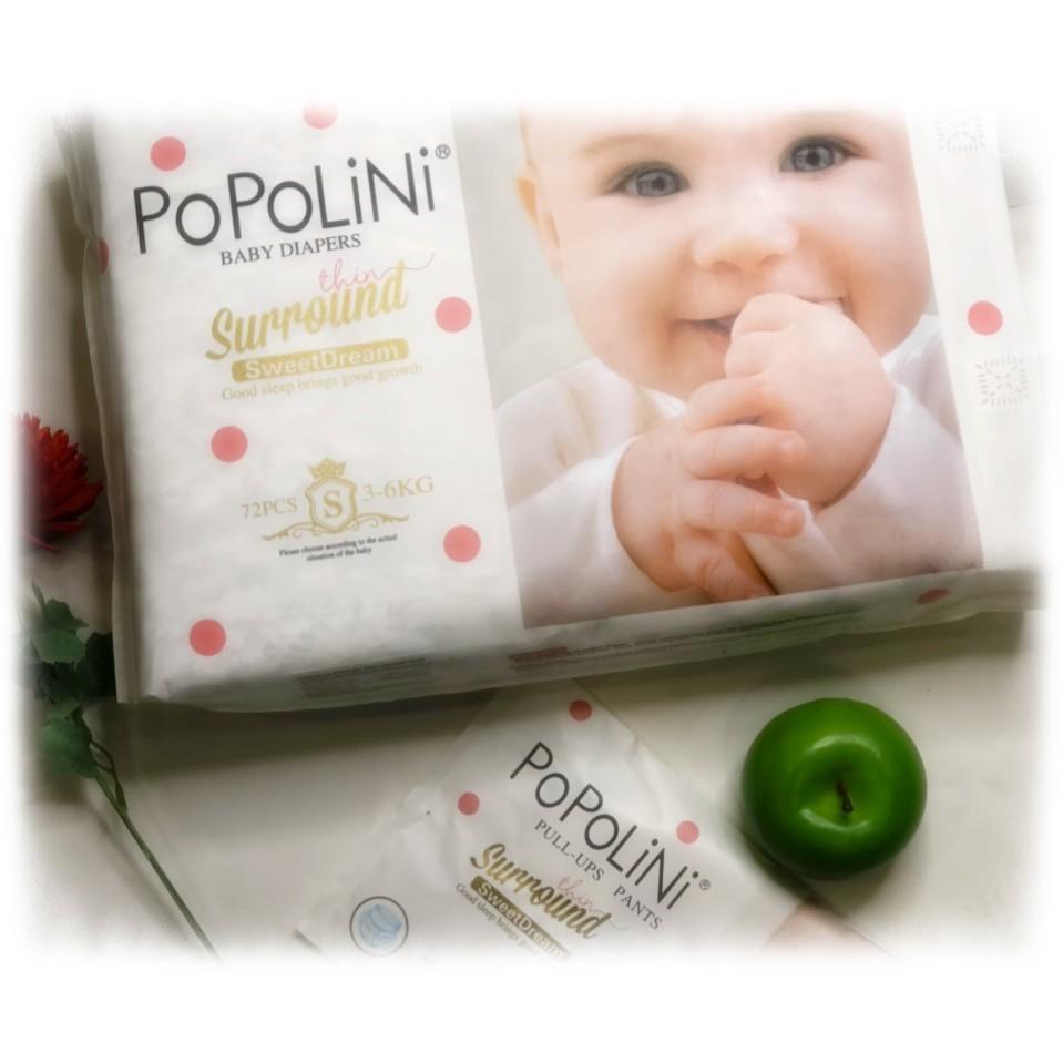 Combo 6 bịch tã dán POPOLINI size S 72 miếng dành cho bé 3-6kg