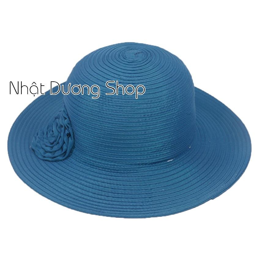 Nón bo nữ rộng vành 8cm có gắn hoa với chất liệu cói cao cấp, sang trọng che nắng cực tốt