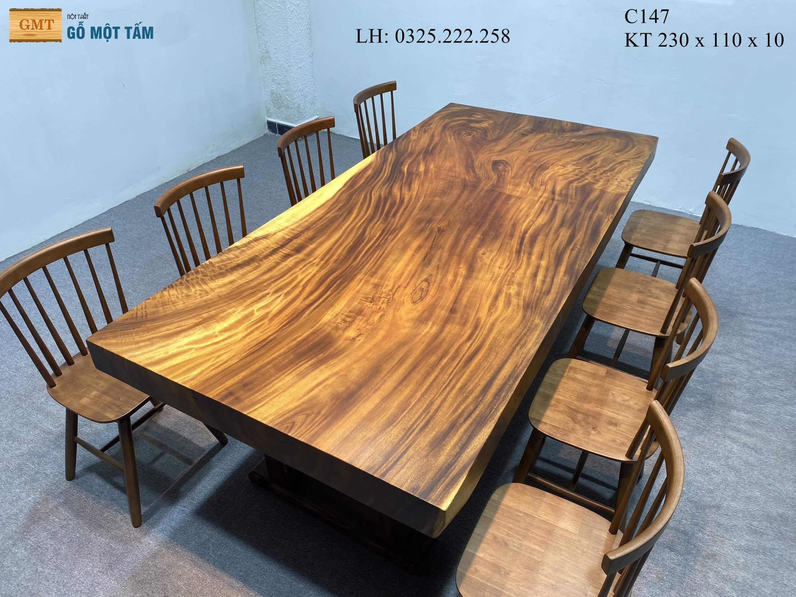 Bàn Làm Việc Gỗ Me Tây, Bàn Ăn Gỗ Me Tây, Bàn Gỗ Me Tây Nguyên Tấm Dài 2,3m Rộng 1,1m Dày 10cm