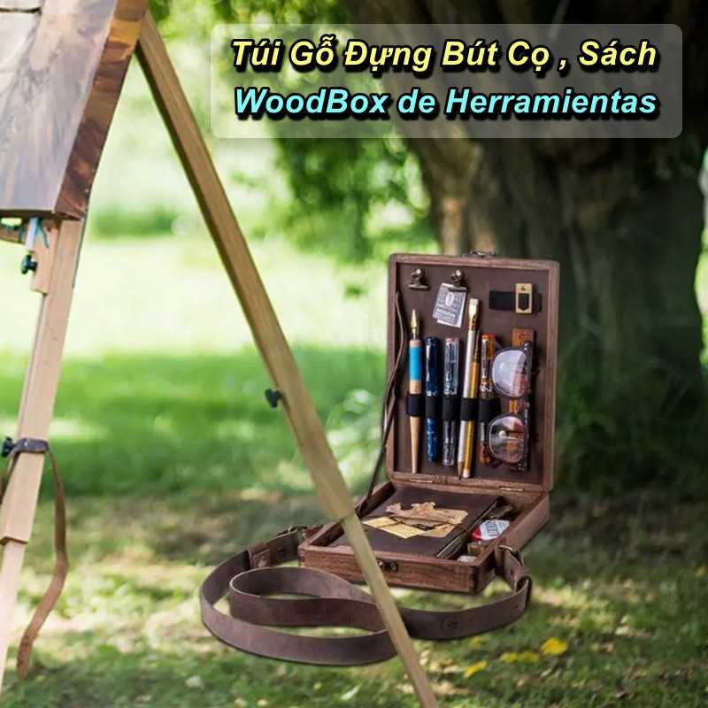 Túi Gỗ Đựng Bút Cọ, Sách WoodBox de Herramientas