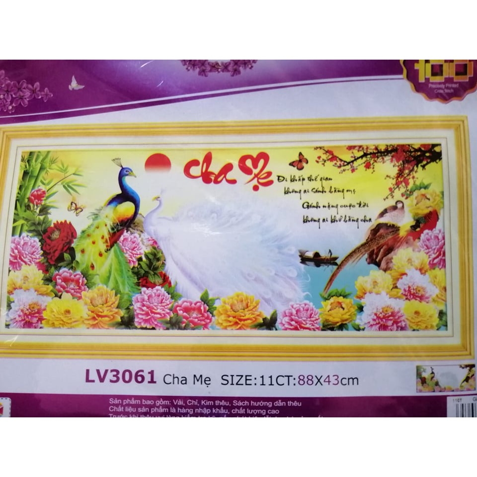 Tranh thêu chữ thập Cha Mẹ chưa thêu