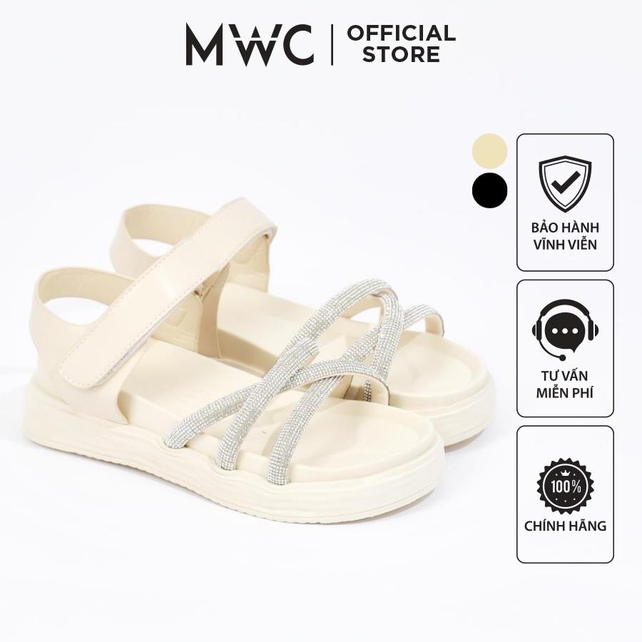 Giày Sandal Nữ MWC 2977 - Sandal Nữ Đế Bánh Mì Cao 5cm, Sandal Nữ Quai Đan Chéo Đính Đá Sang Chảnh Thời Trang