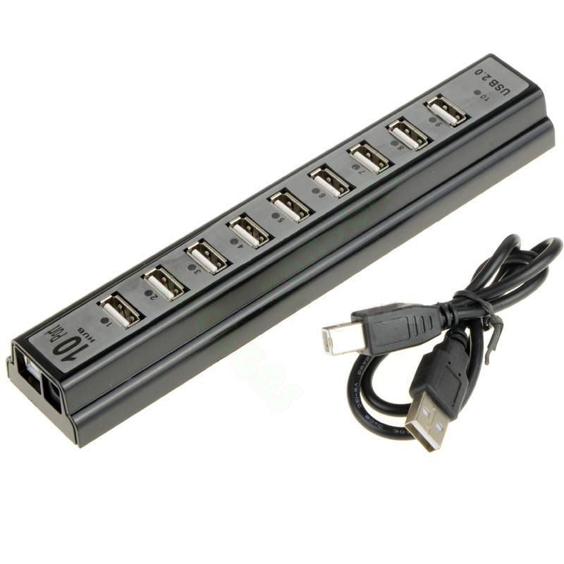 Hub USB 10 cổng chuẩn 2.0 hỗ trợ nguồn ngoài - Hàng Nhập Khẩu