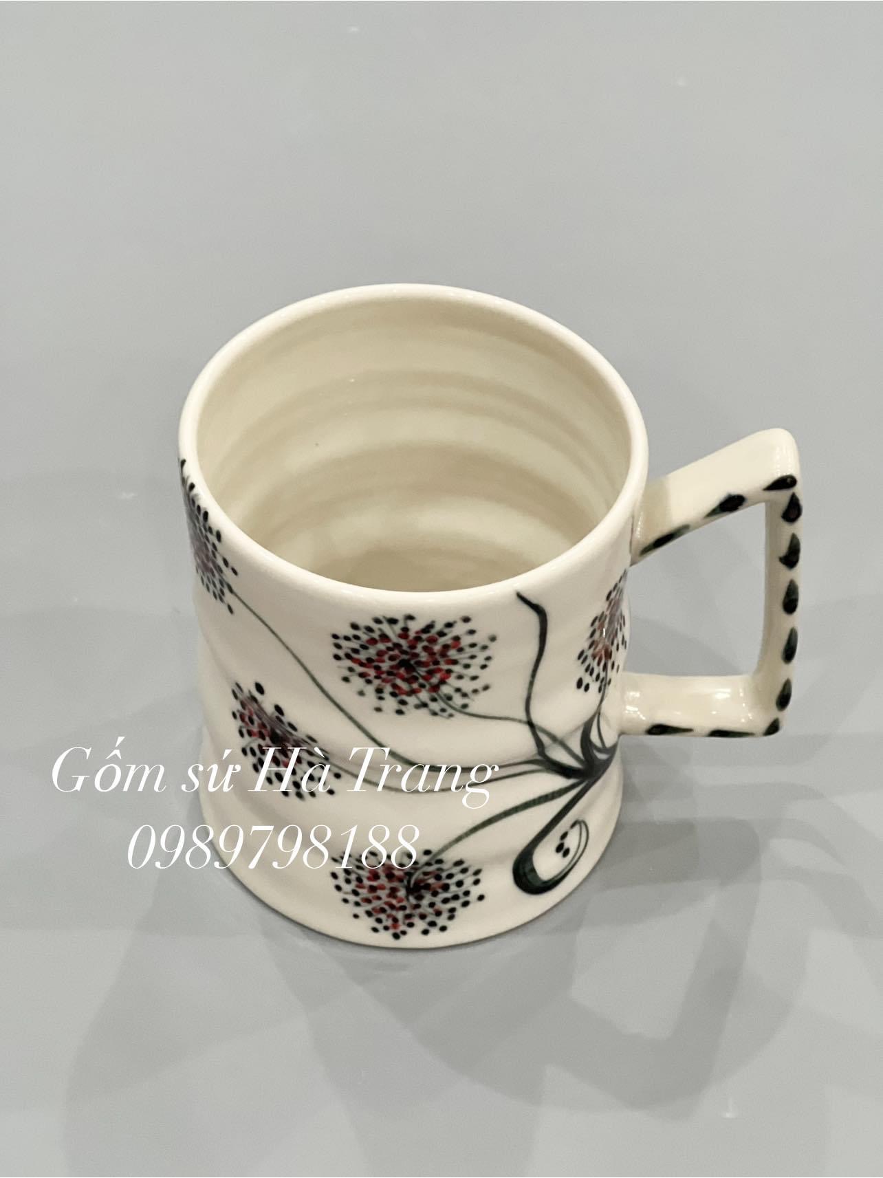 Cốc vuốt tay xuất dư dung tích lớn 500ml gốm sứ Bát Tràng vẽ tay
