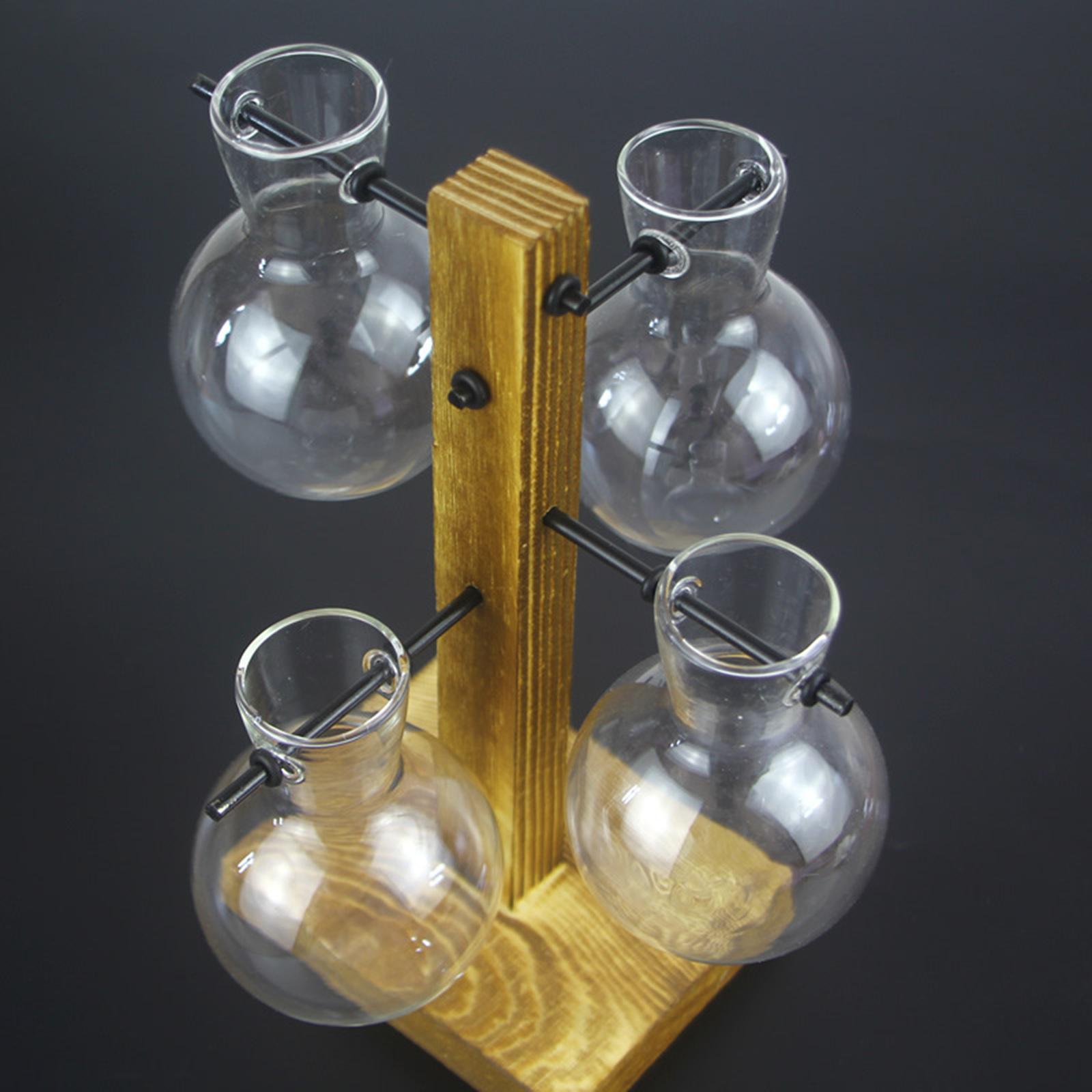 2- Test Tube Flower Bud Vase With Wooden Stand for Plants Home
