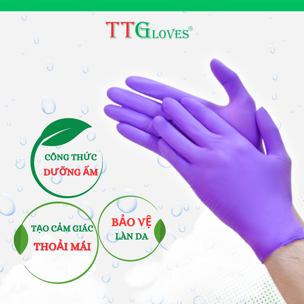 Găng Tay Cao Su Y Tế Size S Không Bột Nitrile TTGLOVES Màu Tím (100 Chiếc)