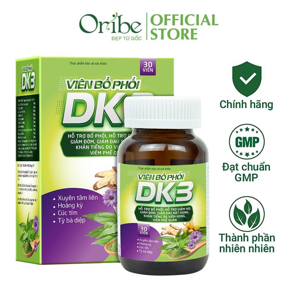 Viên Uống Bổ Phổi DK3 Giảm Ho Đau Rát Họng Viêm Phế Quản Hộp 30 Viên