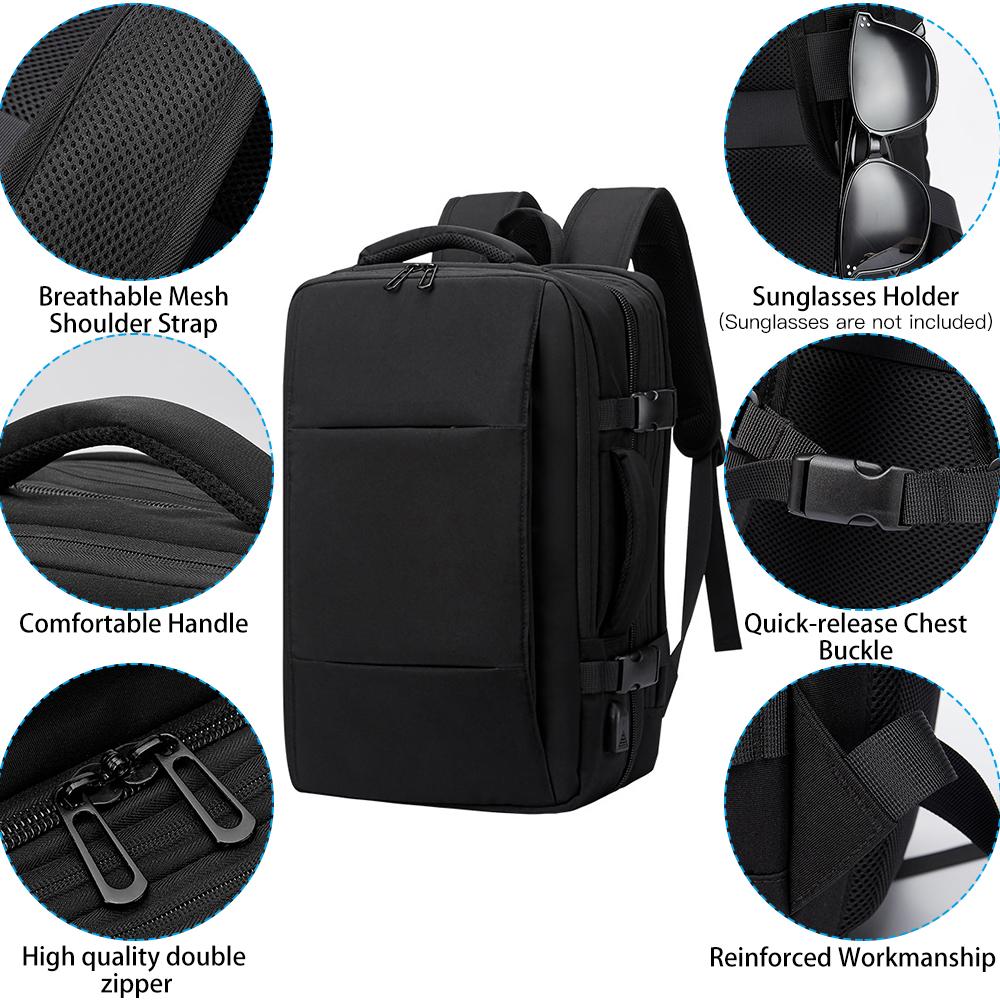 Ba lô mang theo có thể mở rộng với cổng sạc USB Ba lô du lịch Weekender phù hợp với máy tính xách tay 15,6 inch cho nam và nữ