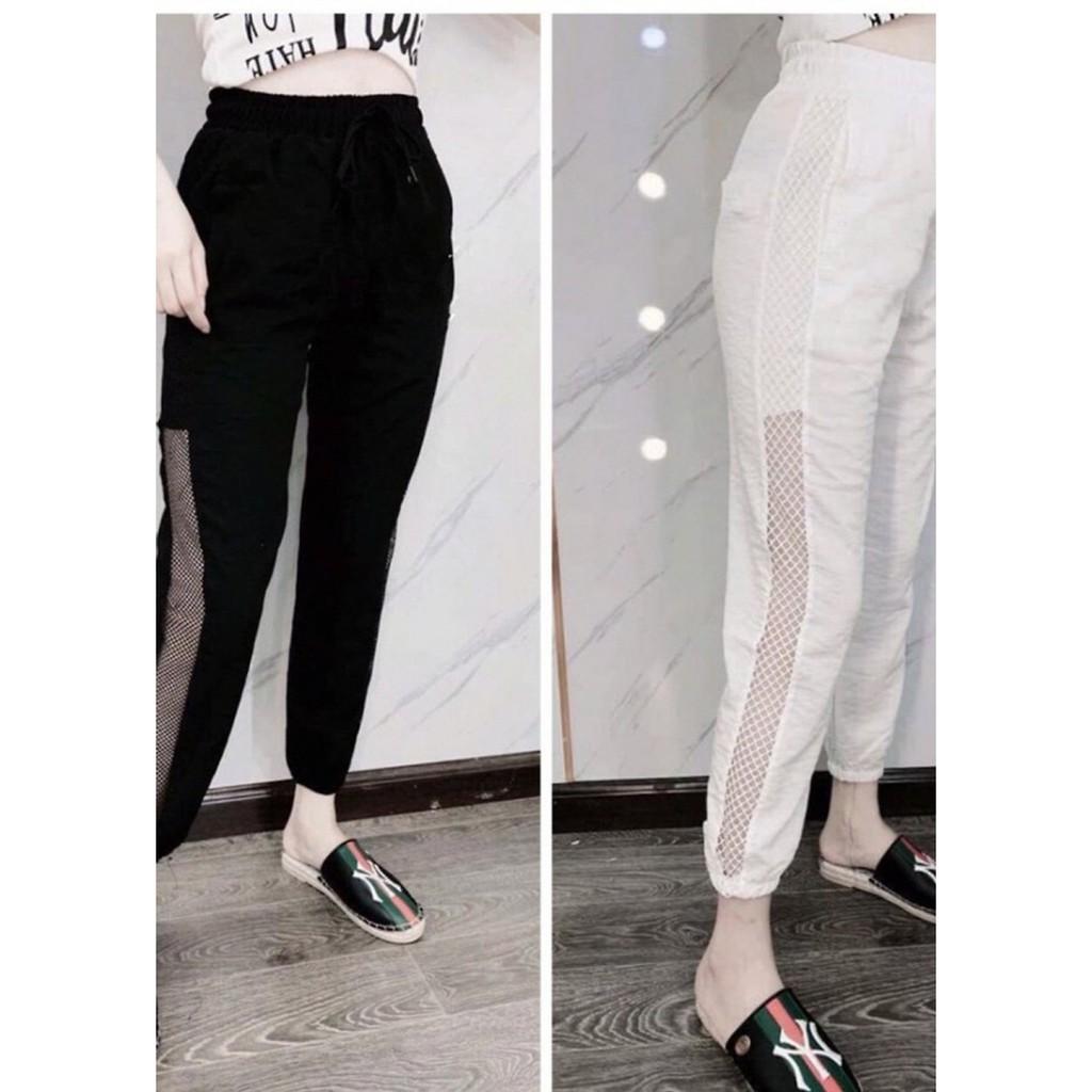 Quần baggy đũi hàn phối lưới bo ống