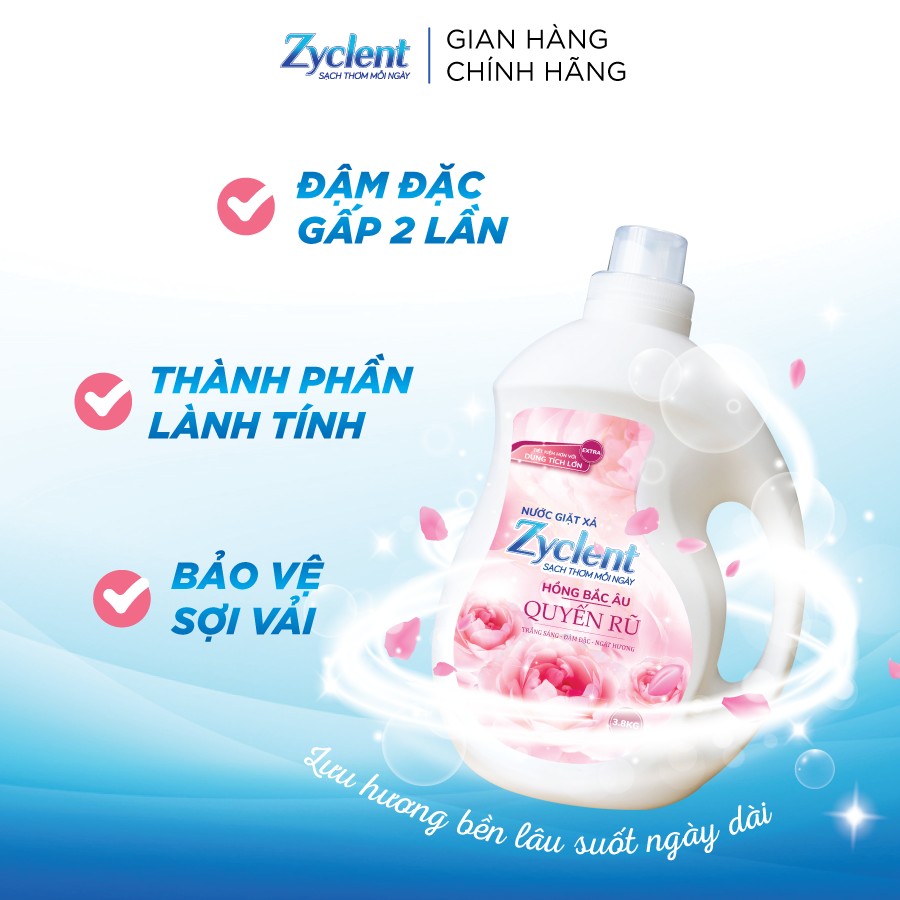 Thùng Nước Giặt Xả Zyclent Extra Hương Hồng Bắc Âu quyến rũ (3.8kg x 4 can)