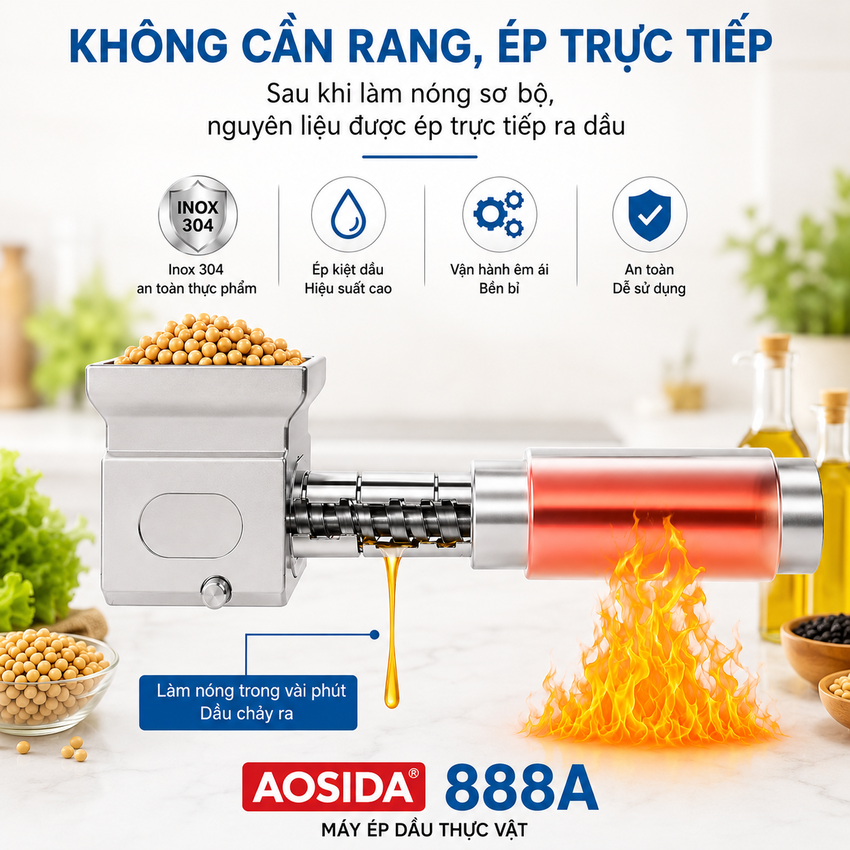 HÀNG CHÍNH HÃNG - Máy ép dầu thực vật dùng trong gia đình. Thương hiệu Anh Quốc cao cấp AOSIDA - 888A