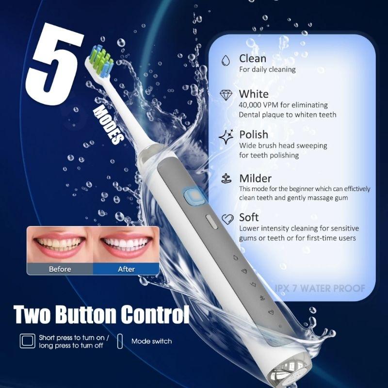 Bàn chải điện TEKKIN TI-861 5 chế độ sạc nhanh type C cá tính đánh cực mạnh  - hàng chính hãng