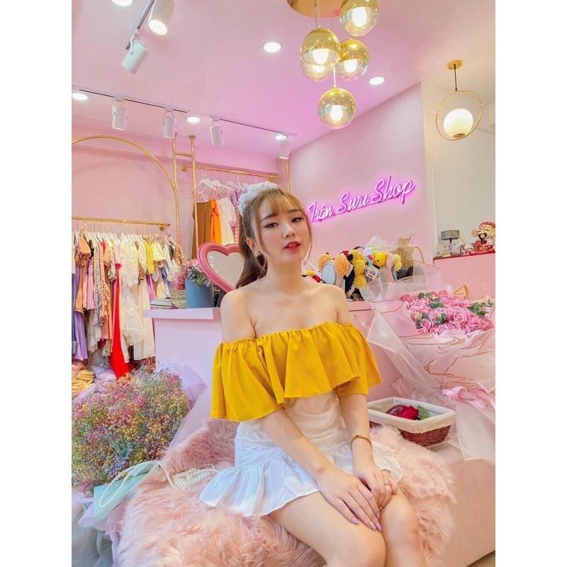 Áo croptop rớt vai voan tầng thời trang quyến rũ