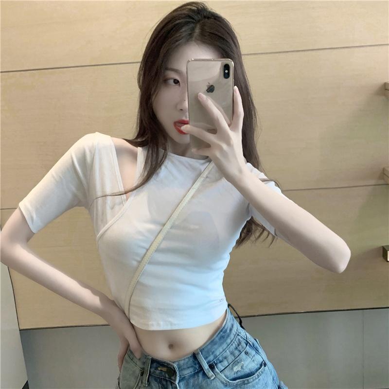 Áo croptop nữ body dài tay HAGA hở vai cổ tròn phối lồng thân ALTD11