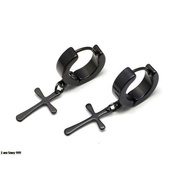 Bông Tai Nam Inox Khoae Tròn Rớt Thánh Giá Cá Tính Phong Cách Hàn