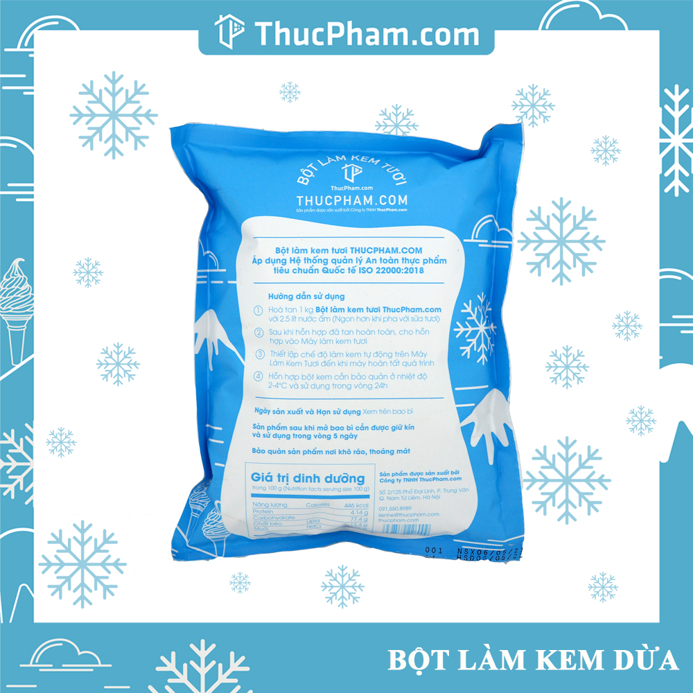 Bột Làm Kem Tươi THUCPHAM.COM Vị Dừa 1kg - Công Thức Độc Quyền Hương Vị Mới, Không Gắt, Không Hắc