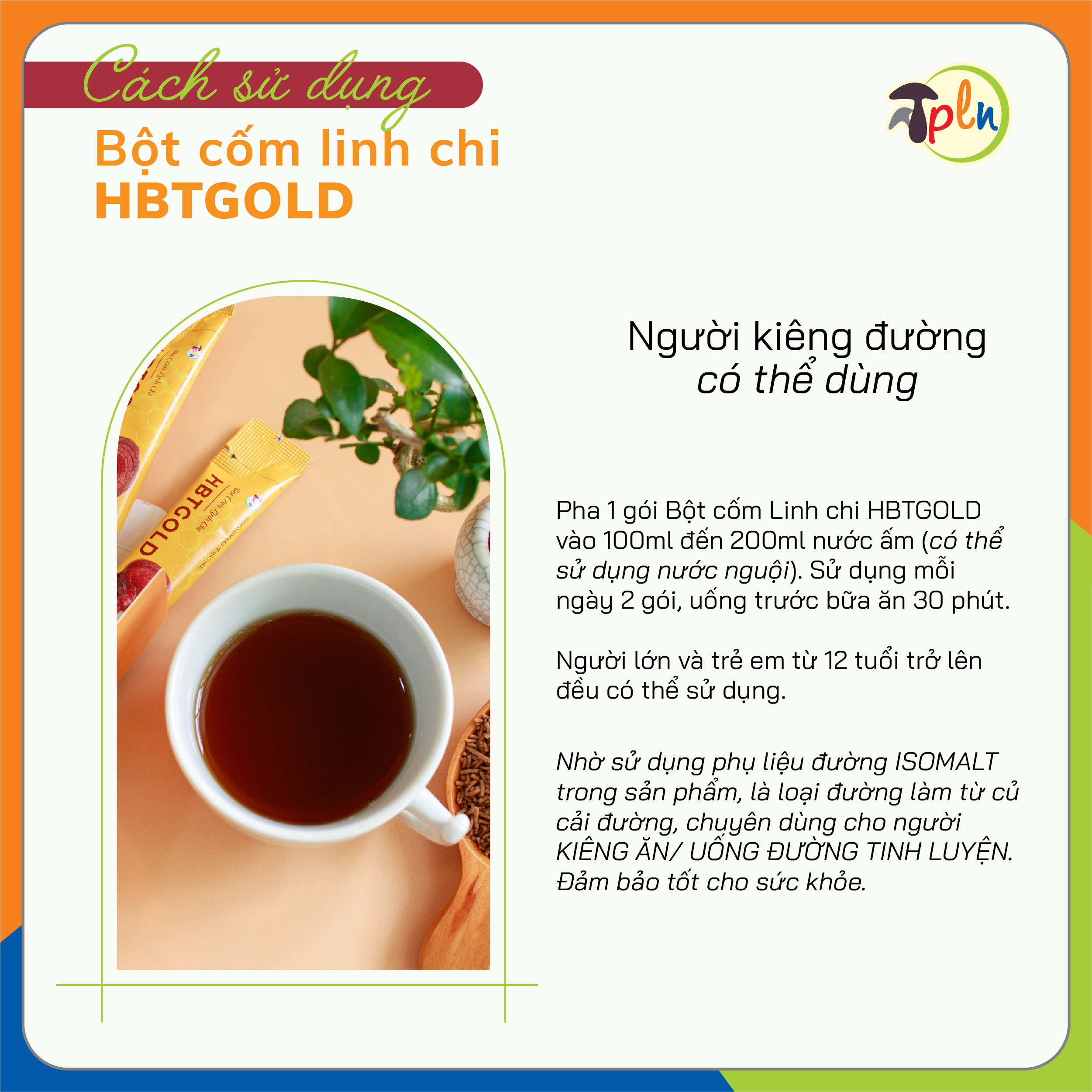 Bột Cốm Linh Chi HBTGOLD - Hộp 30 gói - Giúp giảm stress, ngủ ngon, nâng cao sức đề kháng, giúp giảm Cholesterol máu...