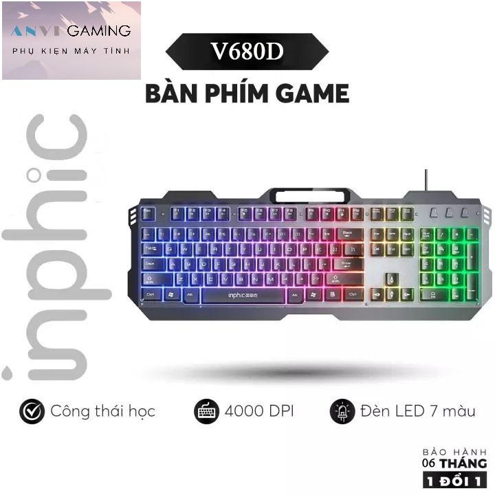 Bàn Phím Cơ Kim Loại INPHIC V680 Có Dây - Đèn LED Siêu Đẹp 4000DPI Chơi Game - Hàng nhập khẩu