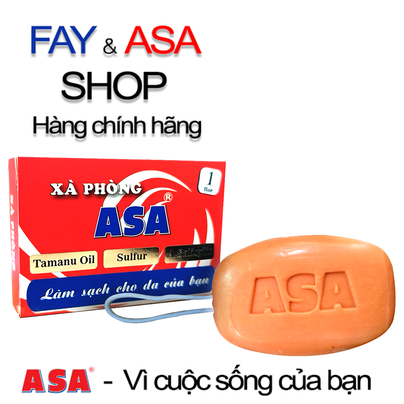 Xà phòng ASA 100g (1 bánh lớn có dây treo) - Kháng khuẩn, hạn chế ngăn ngừa mụn, làm sạch gàu
