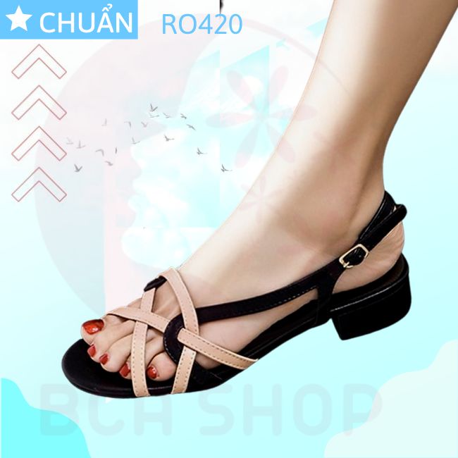 Giày sandal nữ cao gót 2 phân hàng hiệu rosata màu kem ro420