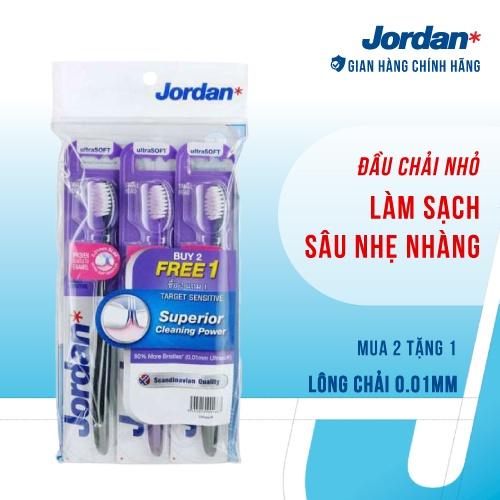 Bộ 3 bàn chải đánh răng Jordan Target Senstive, Lông siêu mềm siêu mỏng 0.01mm