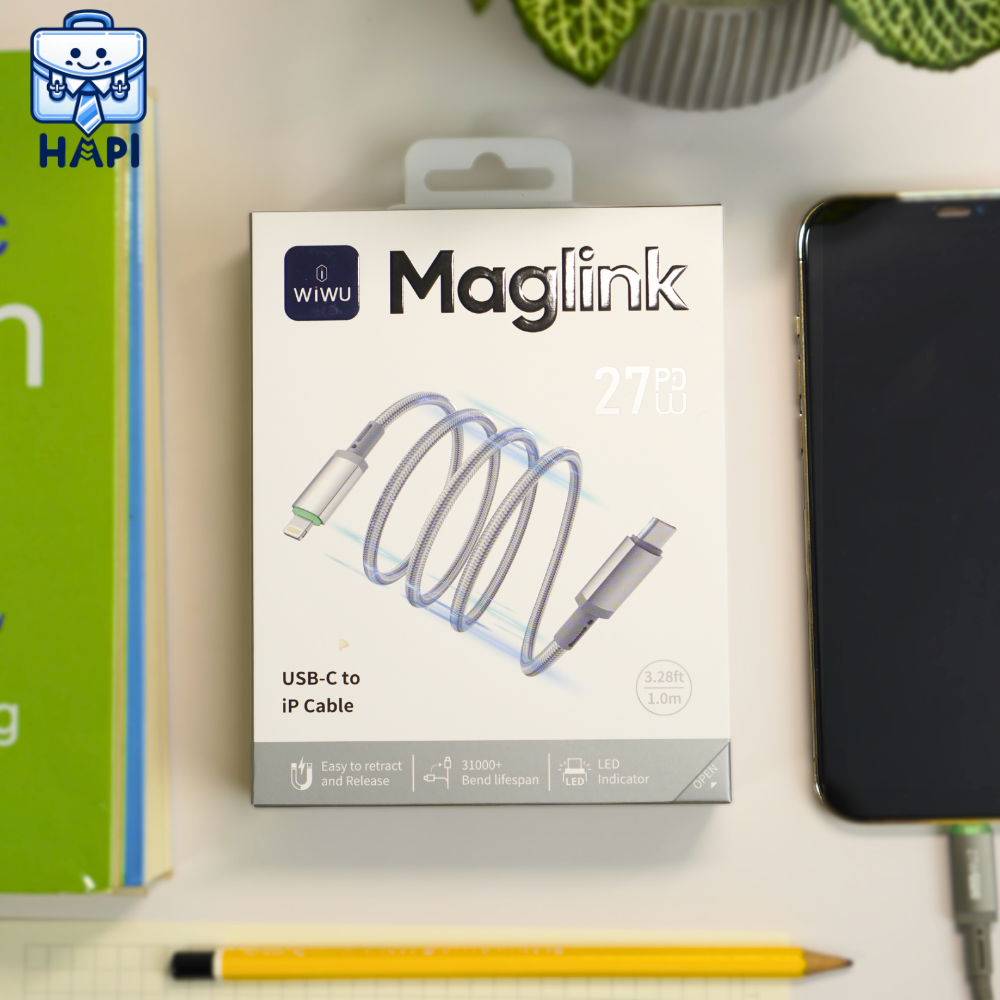 Cáp sạc Type-C to L 27W hàng chính hãng WiWU Maglink Wi-C083. Dây dù nylon siêu bền, truyền đẫn ổn định