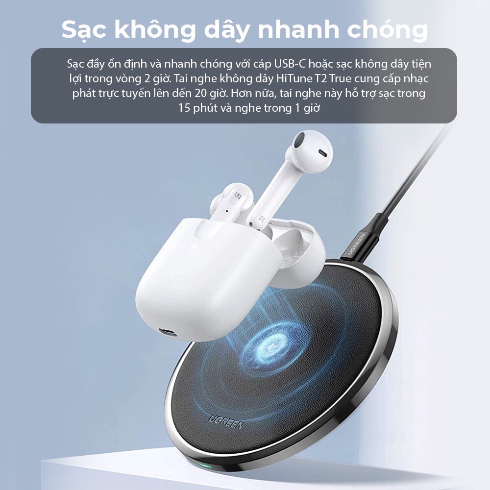 Tai nghe Bluetooth 5.0 TWS UGREEN WS105 - Âm thanh Hifi True Wireless 20h Playtime - Hỗ Trợ Sạc Không Dây Qi - Thiết Kế Công Thái Học