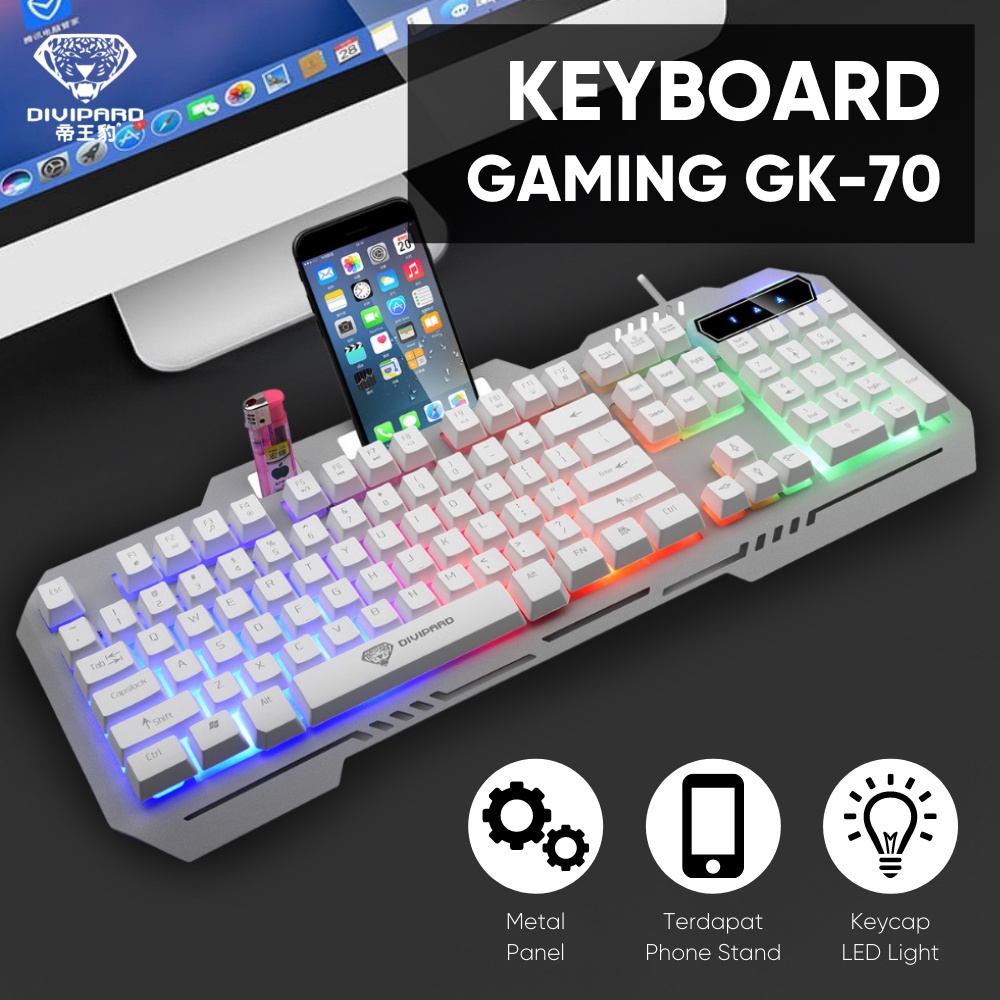 Bàn phím game thủ Divipard GK-70 Metal Cover LED Rainbow - Hàng nhập khẩu