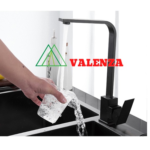 Combo chậu rửa chén bát 1 hố lớn Valenza size 7846 sus304 nano đen kháng khuẩn kèm vòi rửa bát nano Vuông Valenza sus304, bộ xả to ngăn mùi, khay inox kín-TẶNG BÌNH NƯỚC RỬA CHÉN