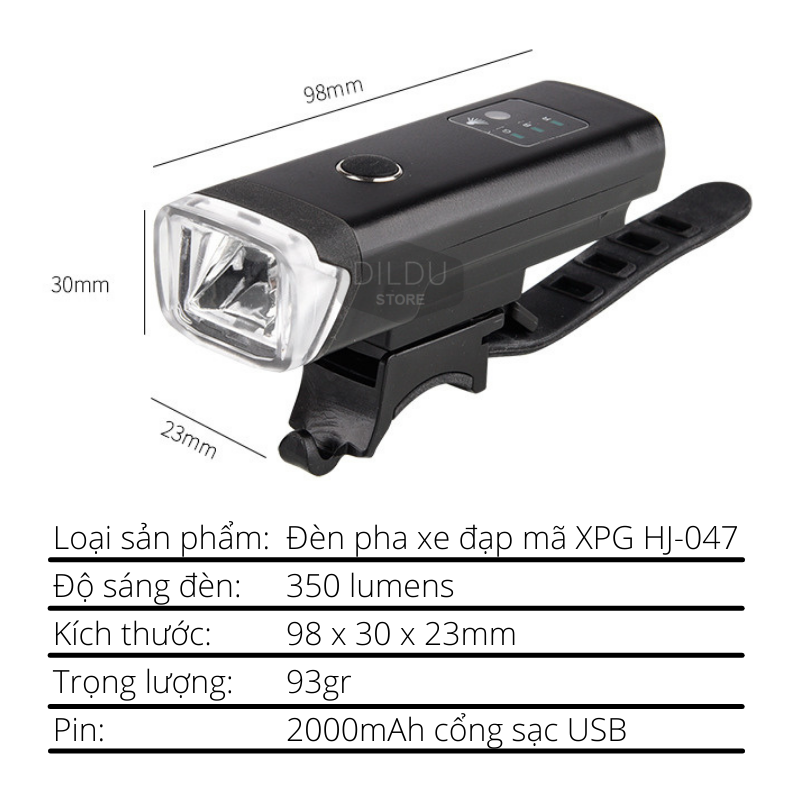 Đèn Còi Xe Đạp Siêu Sáng XPG HJ-047 - Đèn Cảm Biến Ánh Sáng Tự Động - Đèn Led Xe Đạp Thể Thao Pin 2000mAh - Sạc USB - Phiên bản có Còi, âm thành 120db - Hàng Chính Hãng Cao Cấp