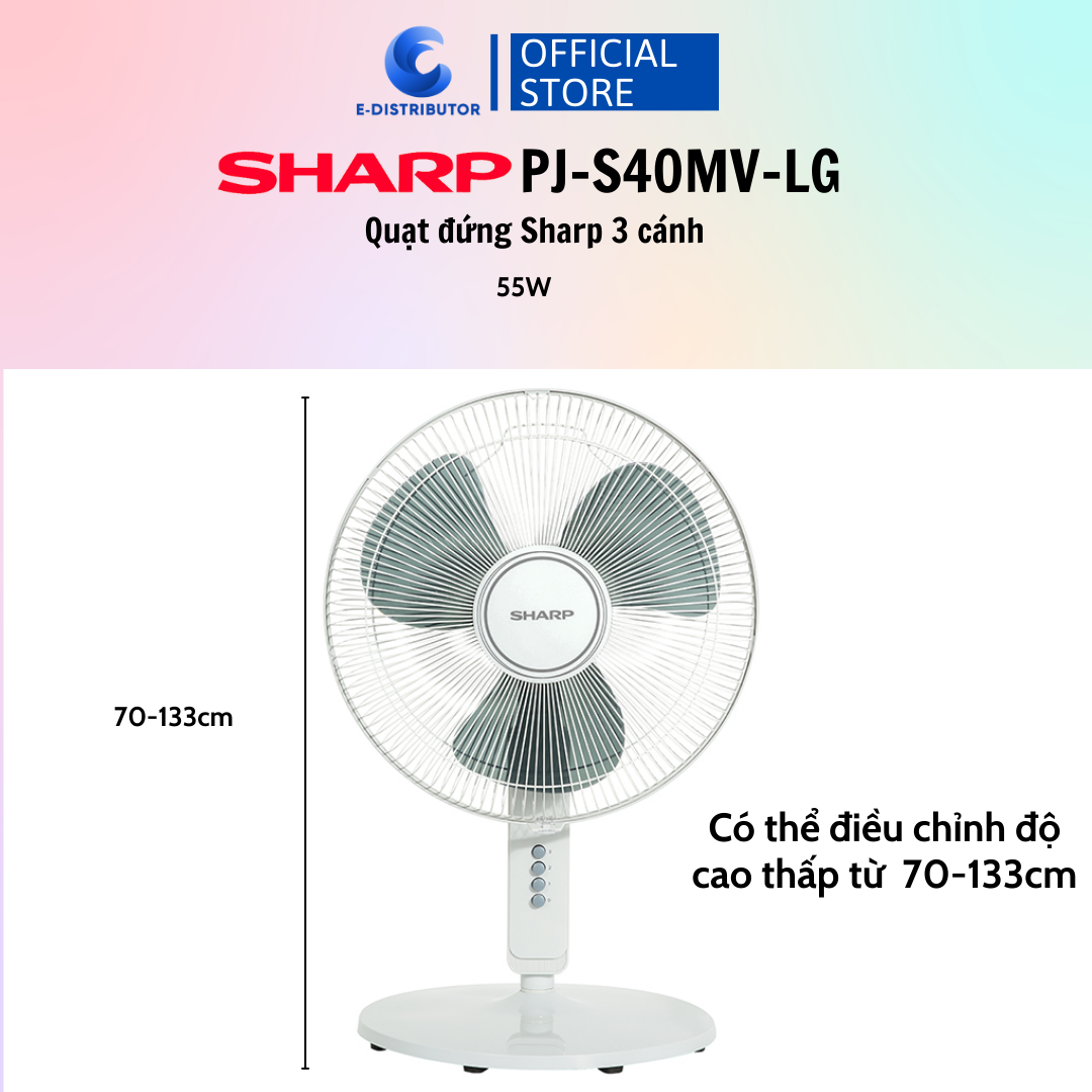 Quạt Đứng Sharp PJ-S40MV-LG Động Cơ Bạc Thau Sản Xuất Việt Nam Công Suất 55W - Hàng chính hãng -  Bảo Hành 12 tháng