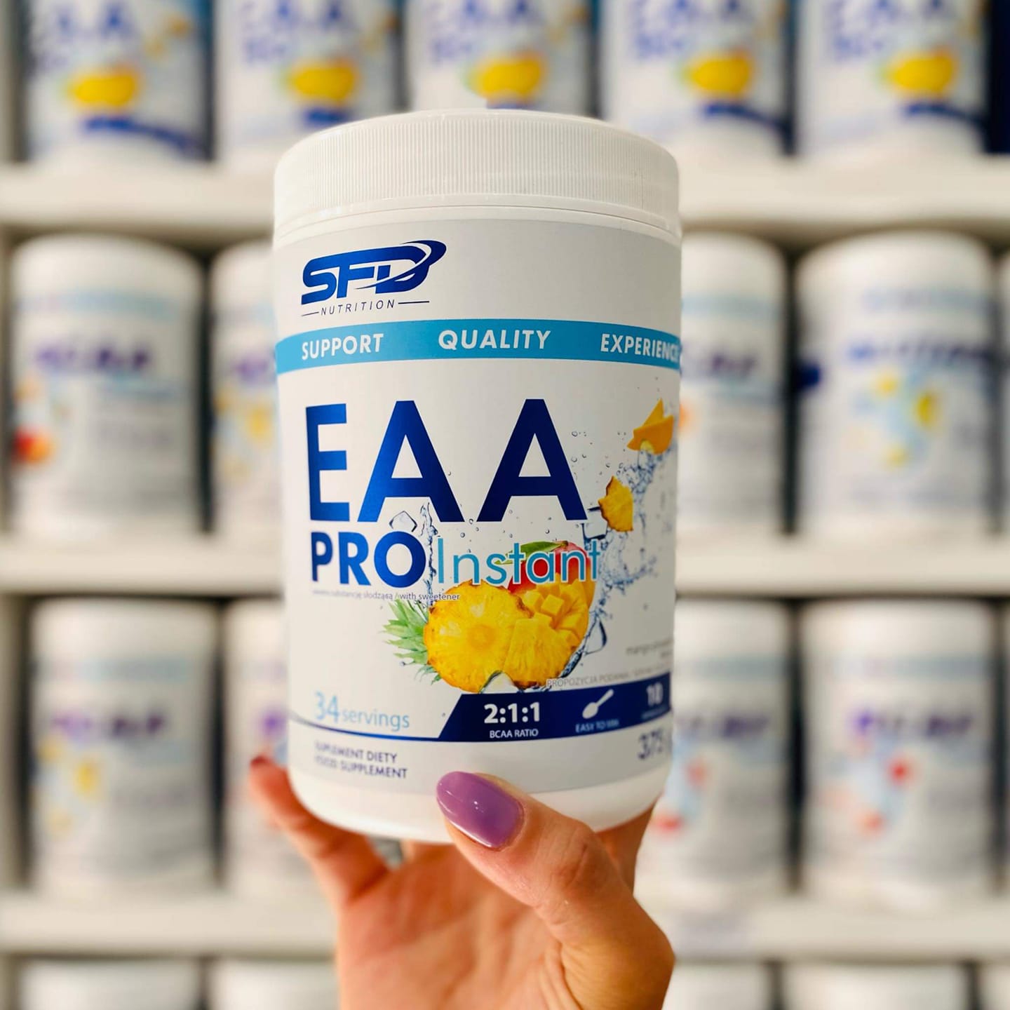 Bột SFD Nutrition EAA Pro Instant 375g (34 lần dùng) Bổ Sung EAA và BCAA, Hỗ Trợ Phục Hồi Cơ &amp; Hấp Thu Protein Hiệu Quả | Nhập Khẩu Ba Lan