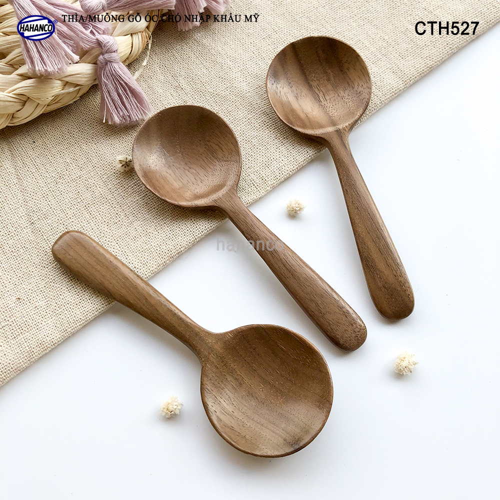 Thìa/Muỗng đầu tròn gỗ Óc Chó (10,5cm) CTH527 - Xúc cafe, gia vị, decor trang trí - An toàn cho sức khỏe