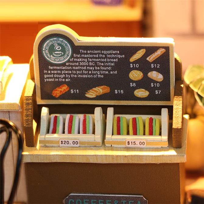 Mô hình nhà DIY Doll House Coffee Time Kèm Đèn LED và Mica chống bụi