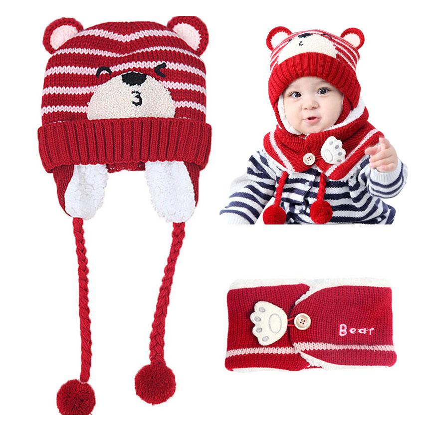 Unisex Trẻ Em Phim Hoạt Hình Gấu Sọc Mũ Và Khăn Quàng Bé Cap Set Cô Gái Cậu Bé Cap Scarf Set Trẻ Em Mùa Đông Earmuffs Hat khăn Ấm Phù Hợp Với