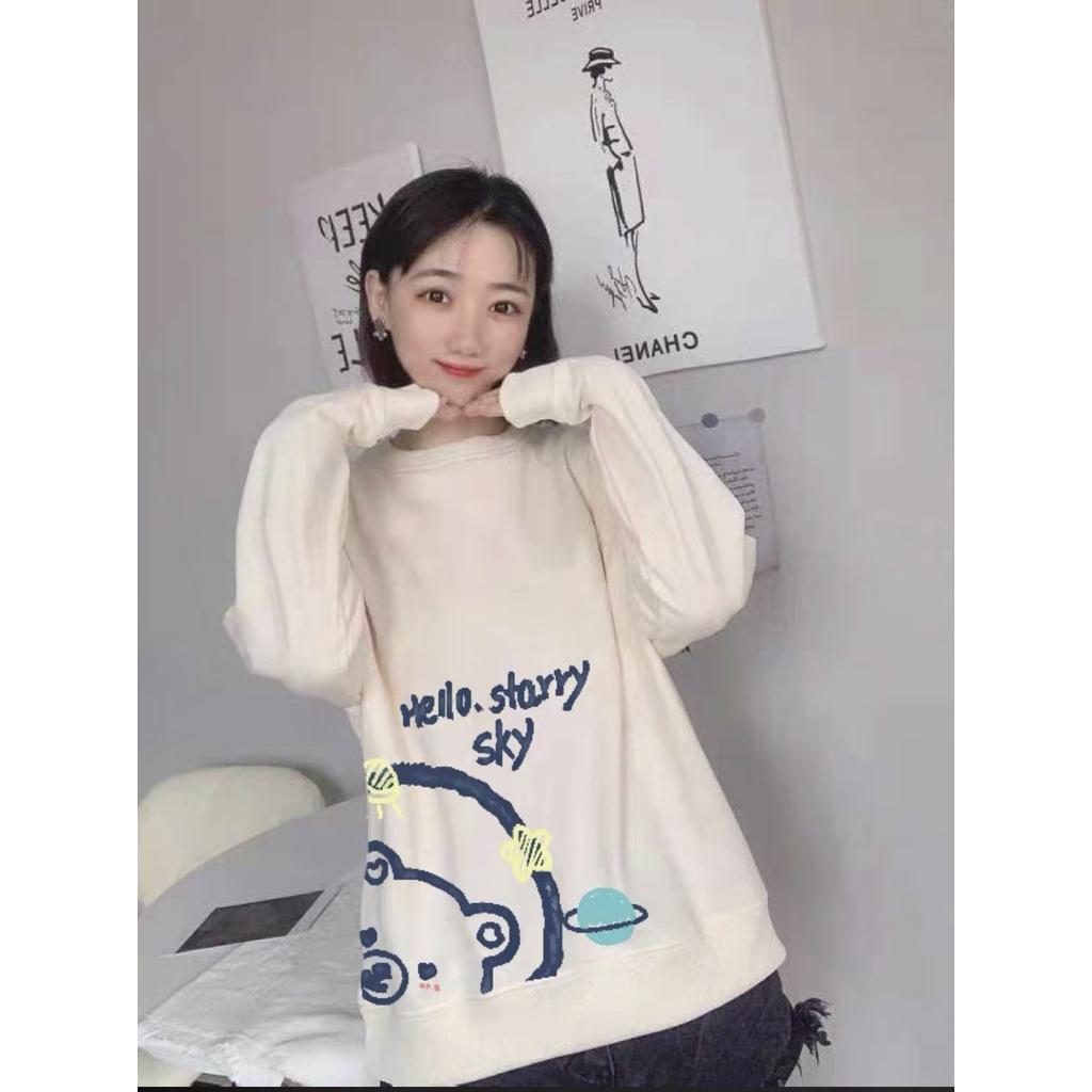 Áo Sweater Nỉ In HÌnh Gấu HELLO Cao Cấp, Áo Nỉ Ngoại Dáng Rộng Dài Tay, Áo nỉ bông oversize họa tiết khủng long nam/nữ