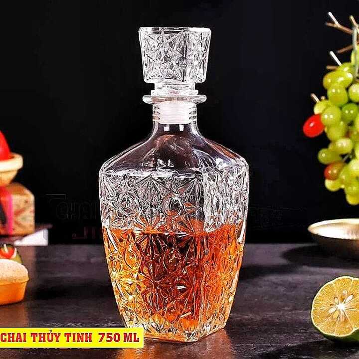 Combo 2 chai Thủy Tinh đựng Rượu Pha Lê VÁT VUÔNG Họa Tiết Nổi 750ML - Bình thủy tinh 750ml pha lê trong suốt