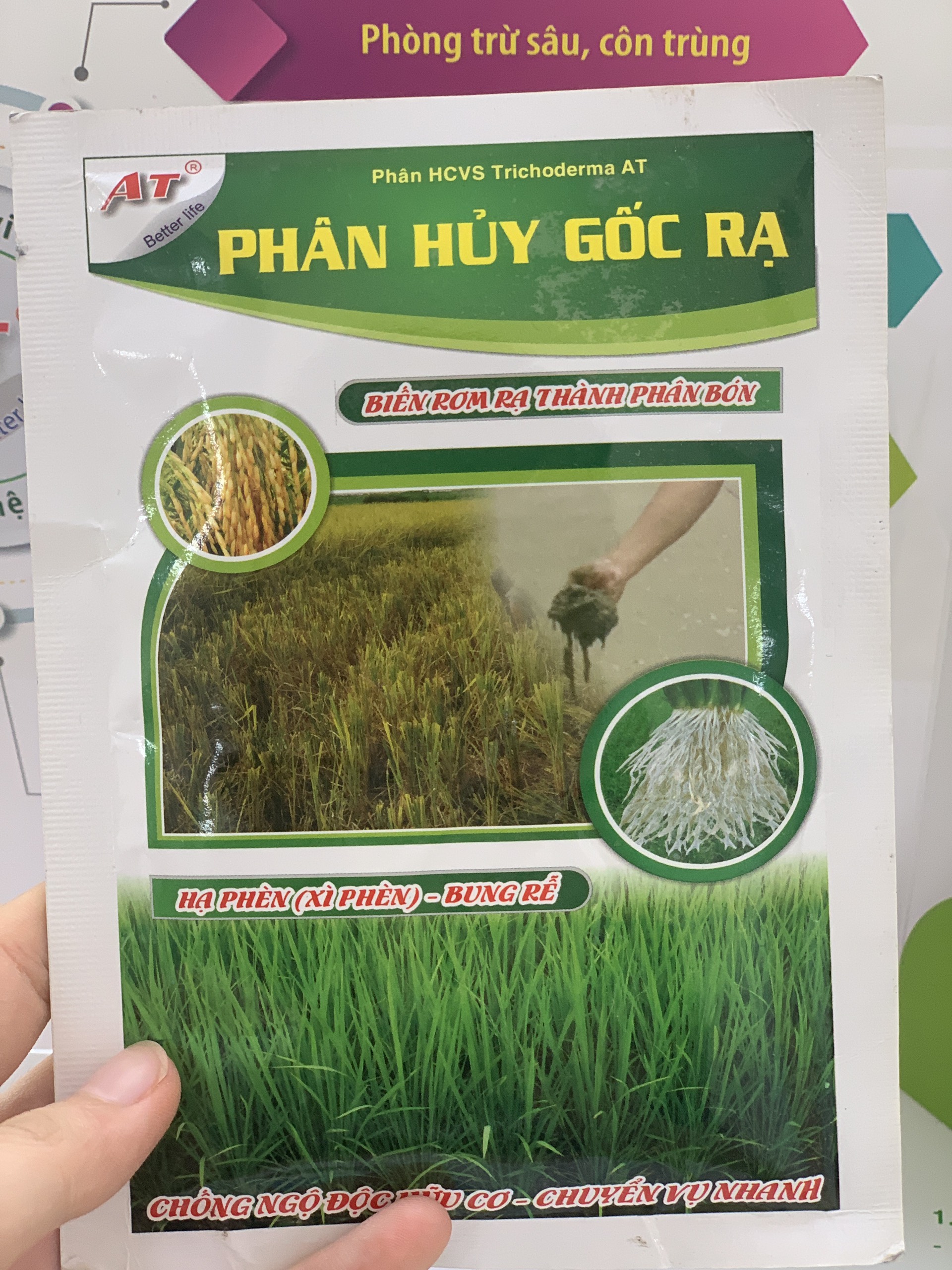 Trichoderma xử lý nhanh rơm rạ tại ruộng, ủ rơm rạ, ủ phân chống ngộ độc hữu cơ - Phân hủy gốc rạ AT 250g