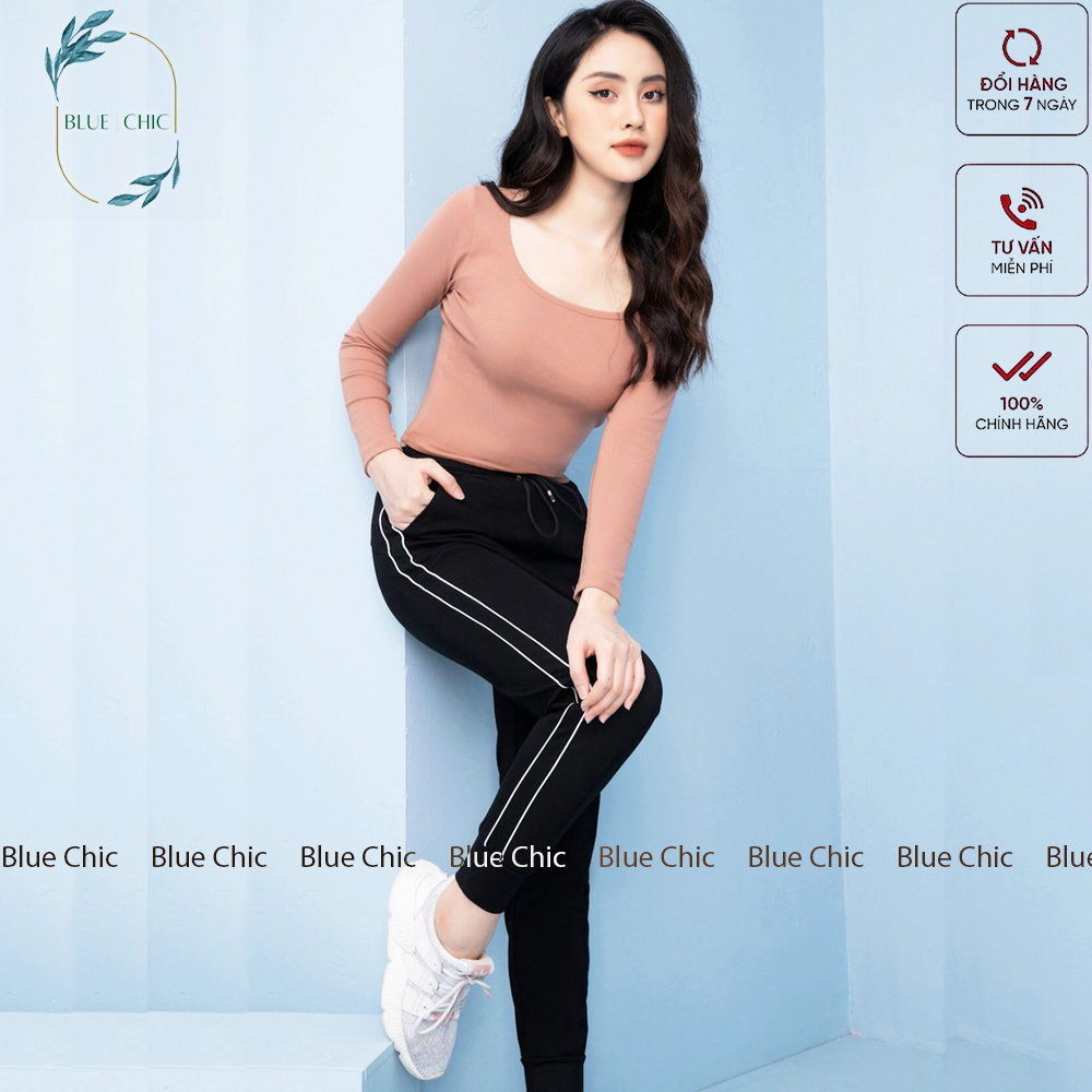 Quần jogger nữ Blue Chic dáng dài ống suông thun cạp chun năng động cá tính thể thao tập gym sọc nhí bo gấu