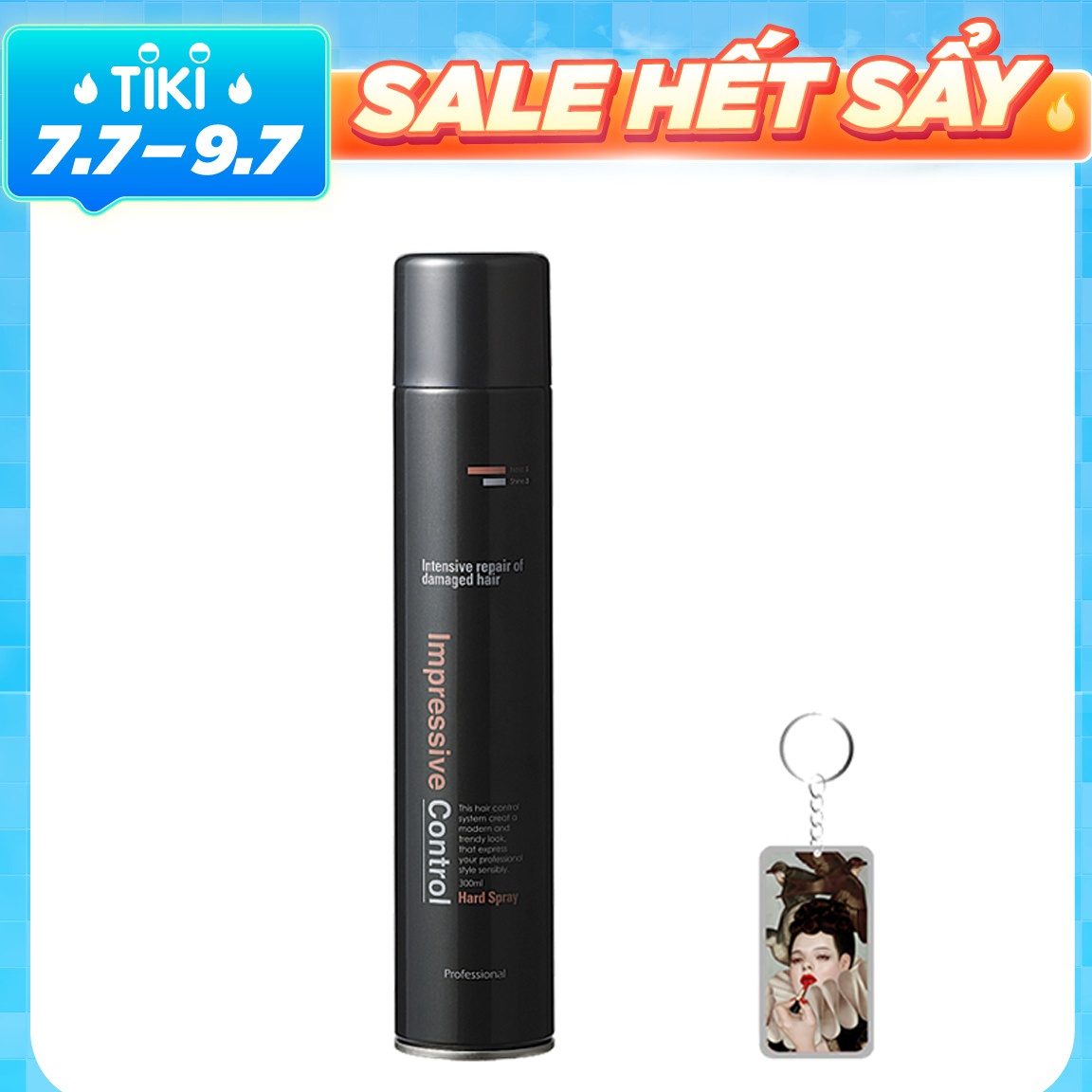 Gôm xịt tóc tạo kiểu siêu cứng, giữ nếp lâu Mugens Hair Spray Hàn Quốc 300ml + Móc khóa