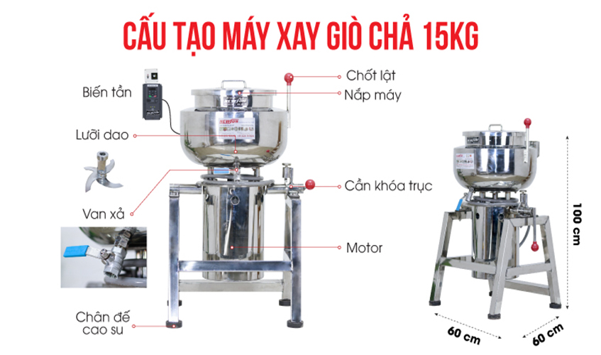 Máy Xay Thịt Làm Giò Chả, Xay Ruốc, Xay Cua, Xay Cá Công Nghiệp NEWSUN 15 Kg/ Mẻ - Hàng Chính Hãng