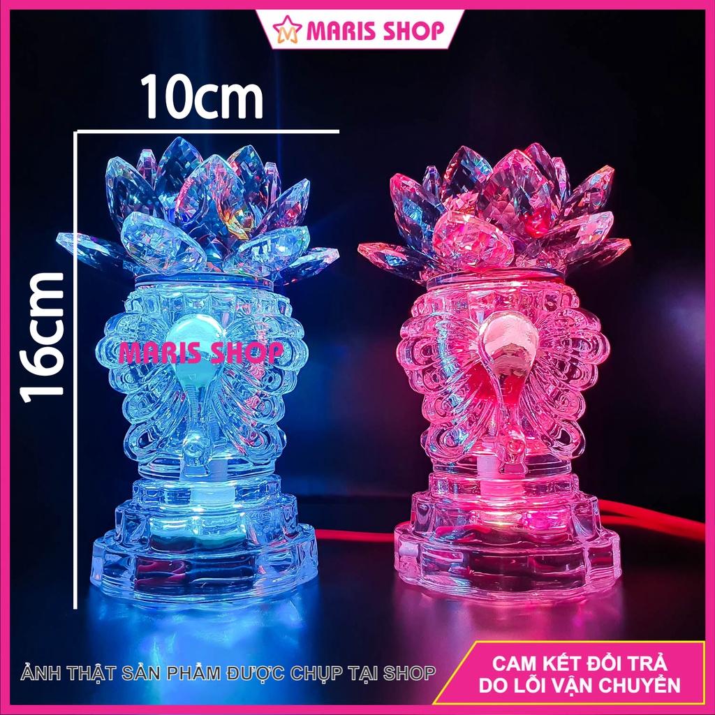 Đèn Hoa Sen PHA LÊ Nguyên Khối LED Đổi Màu Để Bàn Thờ Phật, Bàn Thờ Gia Tiên