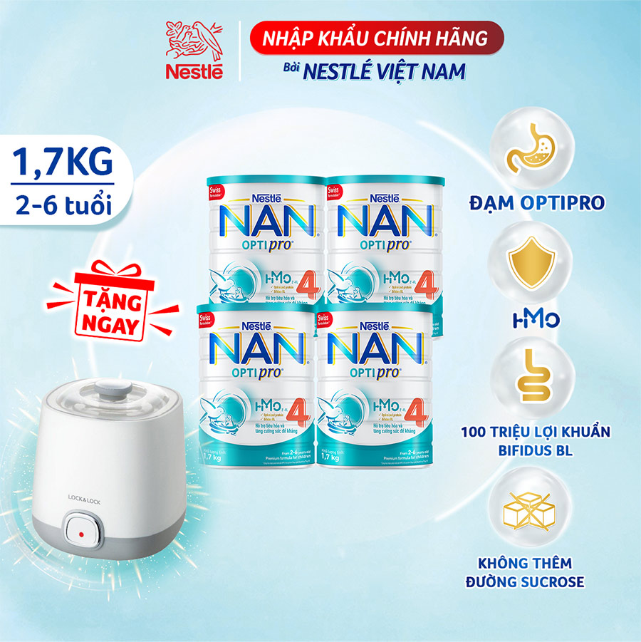 Combo 4 lon NAN OPTIPRO 4 1.7kg + Tặng Máy làm sữa chua