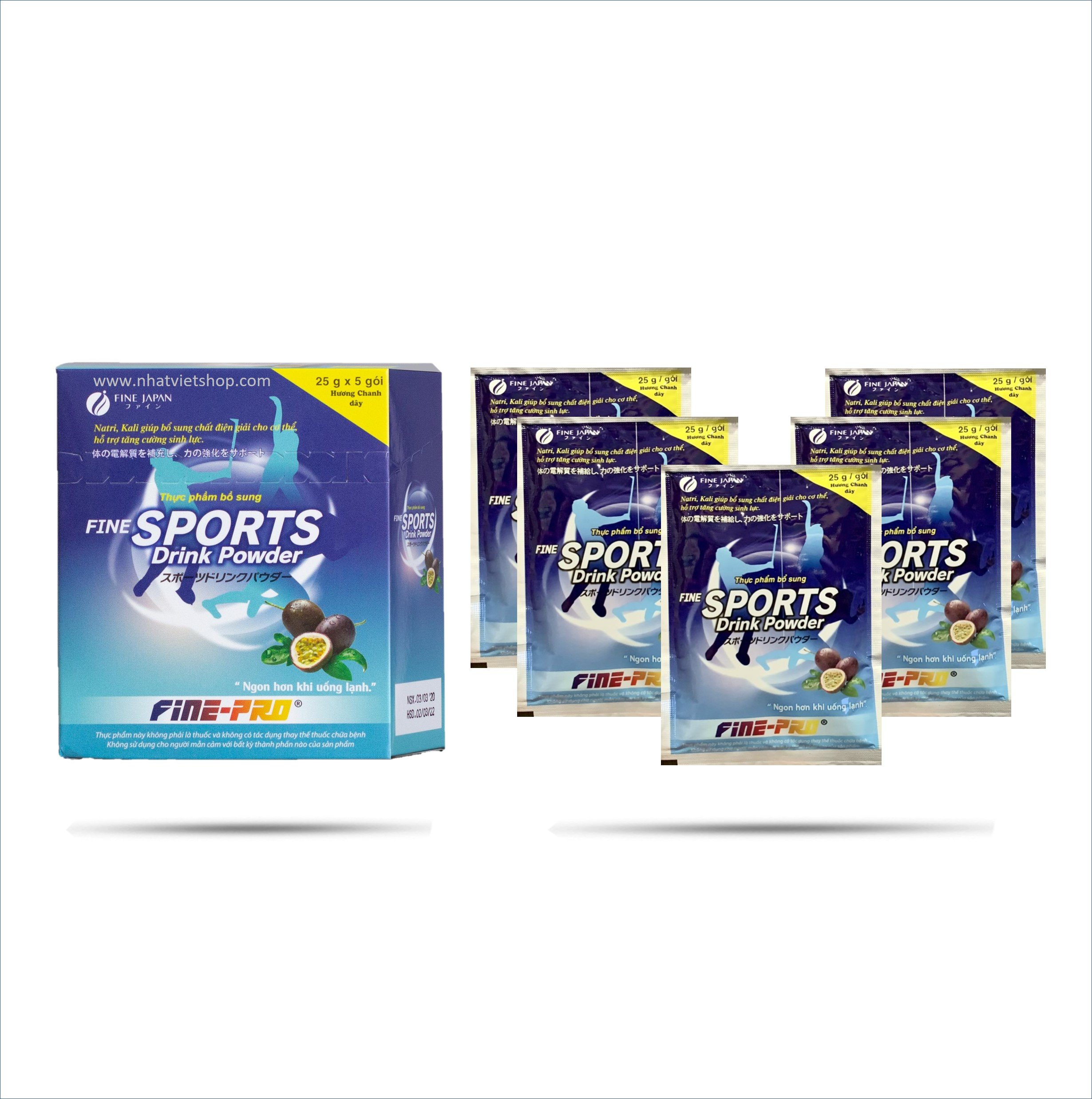 Combo 5 hộp Bột Pha Uống Bù Điện Giải FINE Sport Drink Powder