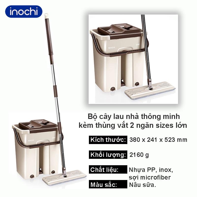 ✼◘☜Bộ Cây Lau Nhà, Thông Minh Kèm Thùng Vắt 2 Ngăn Sizes Lớn BH-M200 Inochi gồm chổi nhà và dụng cụ tự động