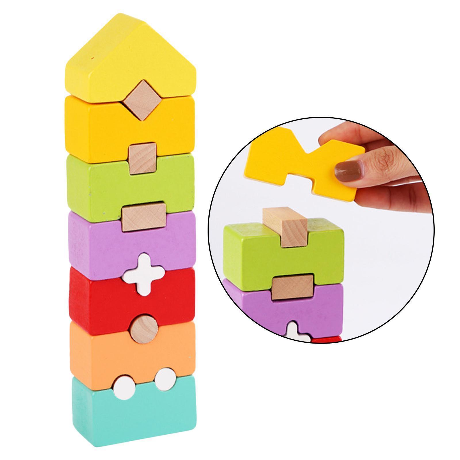 Wooden Building Blocks Kids Rainbow Stacker Stacking Game Construction Toys