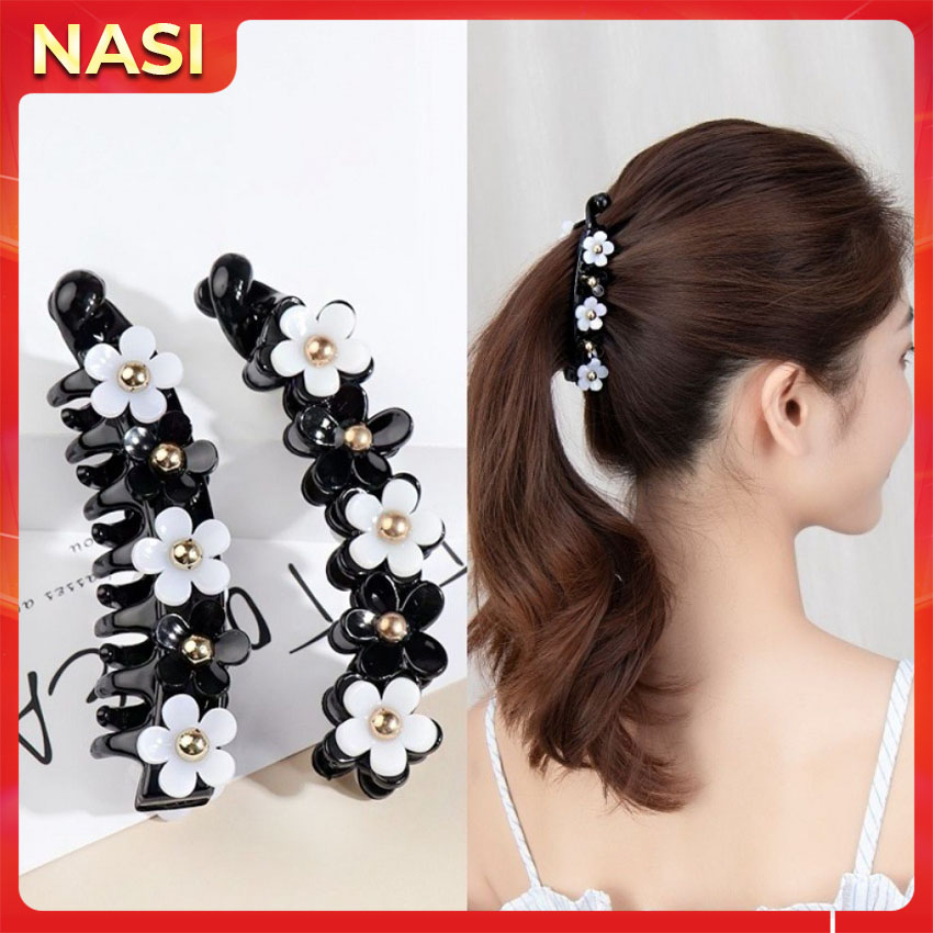 Kẹp tóc nữ hàn quốc NASI gắn hoa xinh xắn dễ thương kẹp dọc kẹp đuôi ngựa