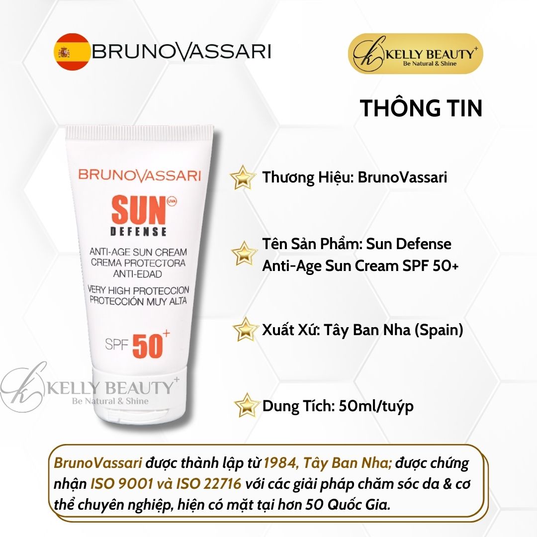 Kem Chống Nắng Cho Da Khô, Lão Hóa Anti-Age Sun Cream SPF 50+ - Bruno Vassari | Kelly Beauty